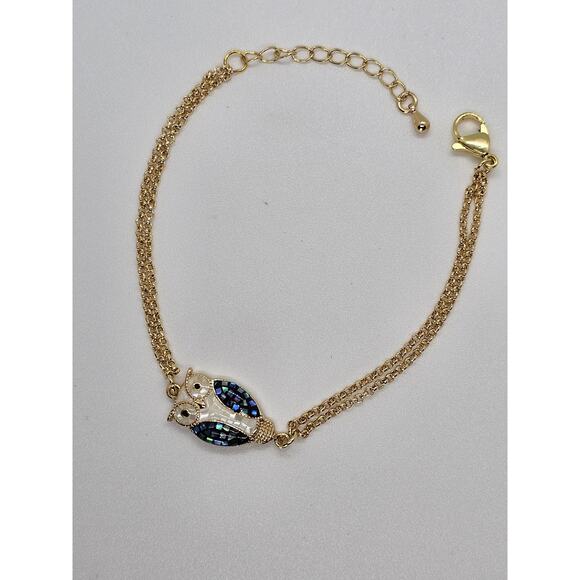 Handmade White Owl Bracelet Abalone 14K Gold Plated Double Chain Adjustable - Picture 5 of 5